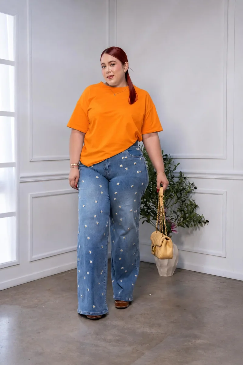 Playera Curvy Oversize Algodón Stretch Comodidad Lima y Naranja - Imagen 5