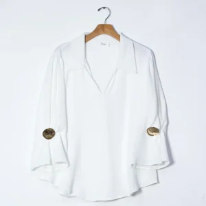 Blusa Curvy Lisa Manga 3/4 Blanca Esencial Básica Versátil