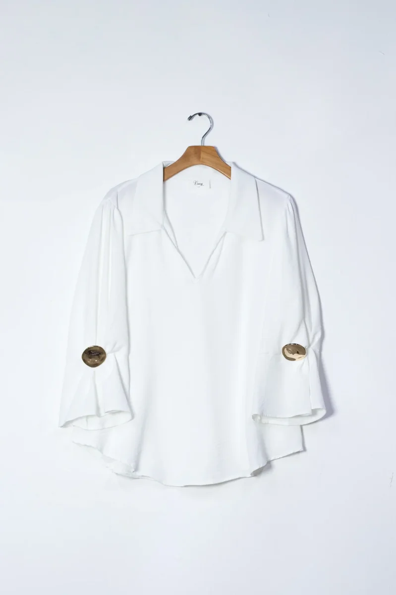 Blusa Curvy Lisa Manga 3/4 Blanca Esencial Básica Versátil - Imagen 2
