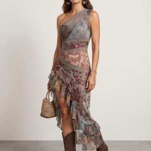Vestido tul estampado volantes