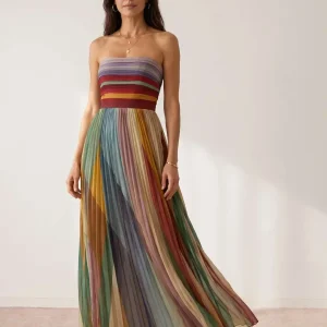 Vestido largo plisado multicolor