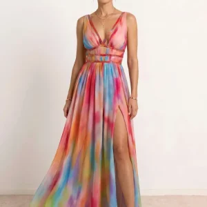 Vestido largo estampado multicolor