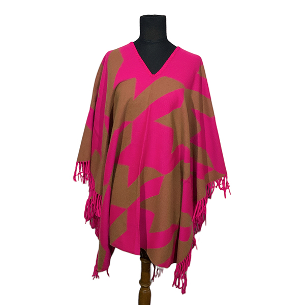 Poncho FA. 23. Pied de Poule. Fucsia