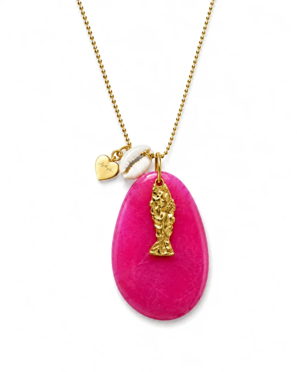 COLLAR NÓMADA MULTIPOSICIÓN FUCSIA (ágata natural) - Imagen 2