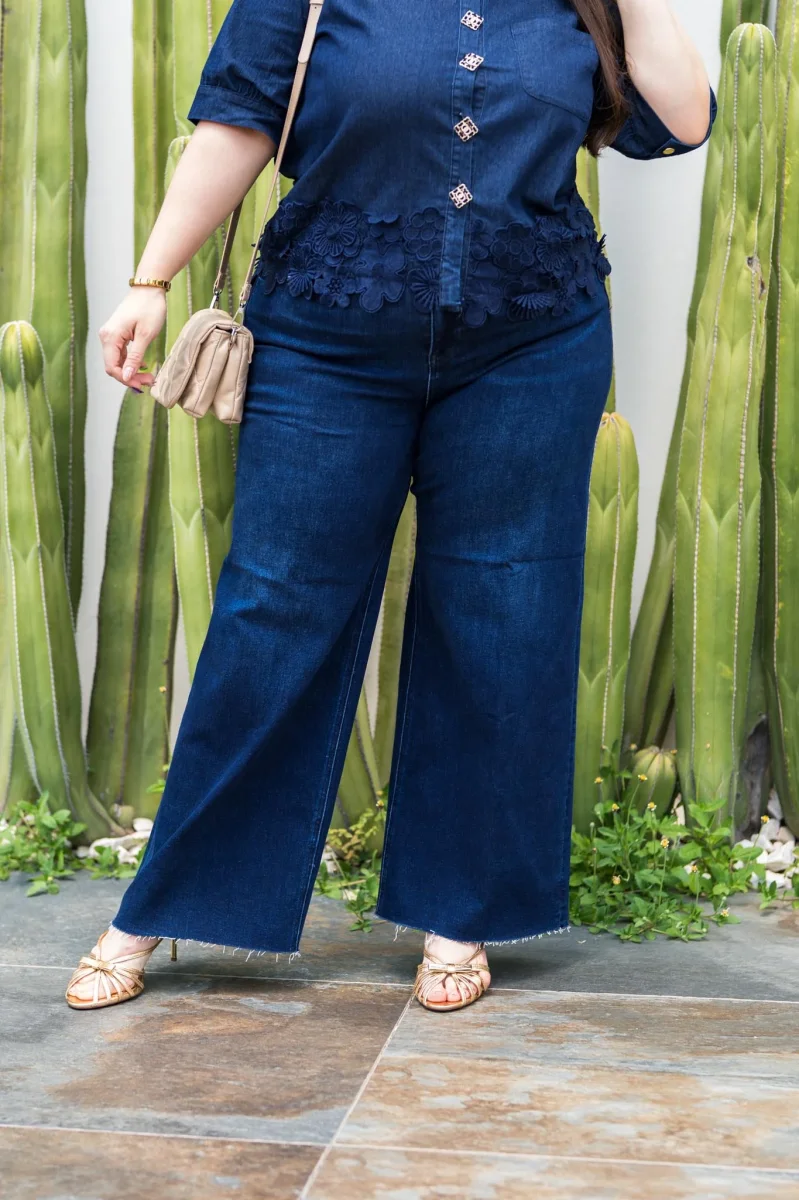 Jeans Wide Leg Crop Liso Curvy Oscuro Algodón - Imagen 5