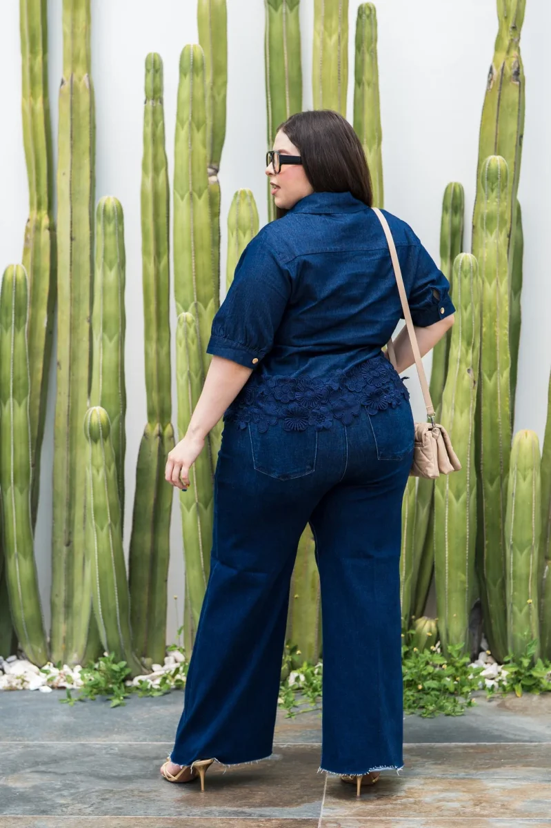Jeans Wide Leg Crop Liso Curvy Oscuro Algodón - Imagen 6