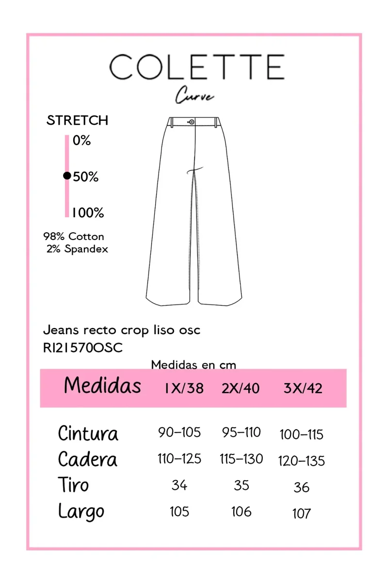 Jeans Wide Leg Crop Liso Curvy Oscuro Algodón - Imagen 3