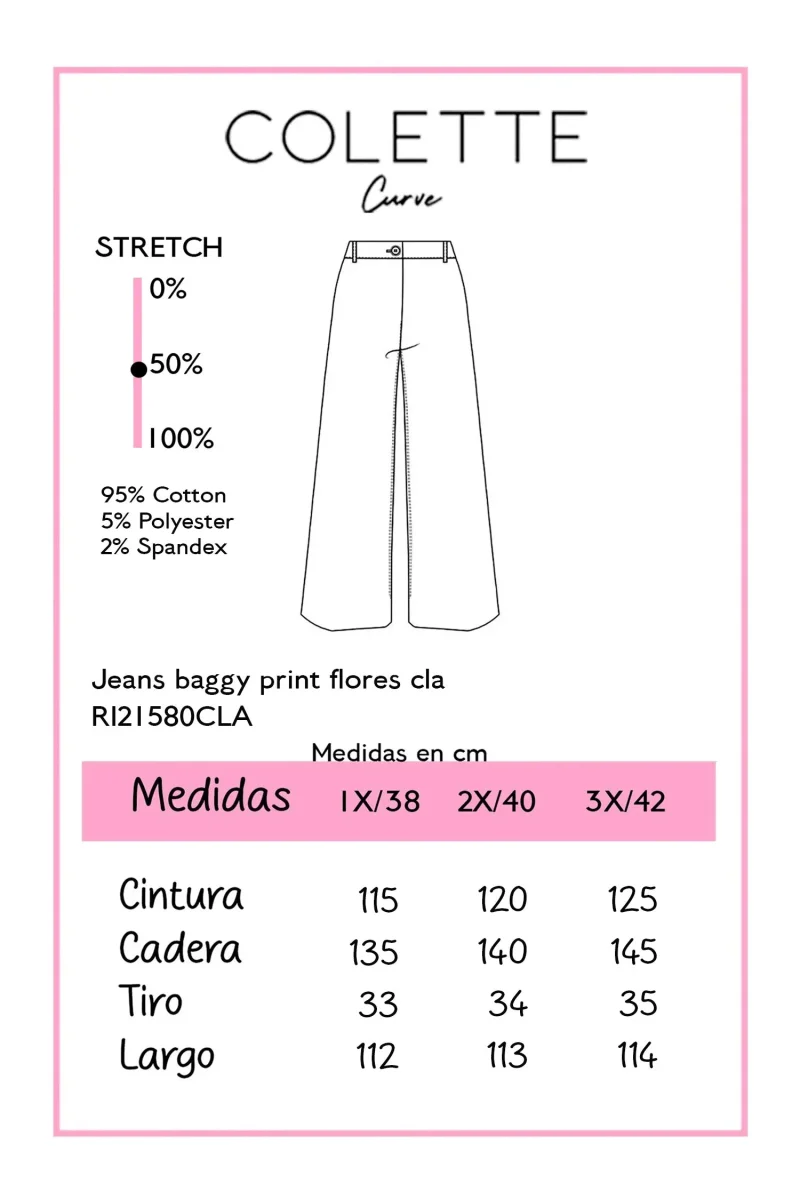 Jeans Curvy Baggy Print Flores Claro - Imagen 3