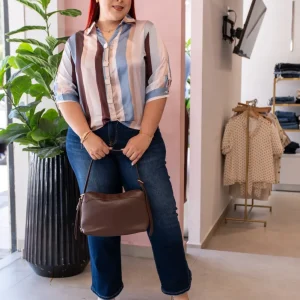 Jeans Curvy Recto Crop Cintura Alta Stretch Azul Denim Oscuro