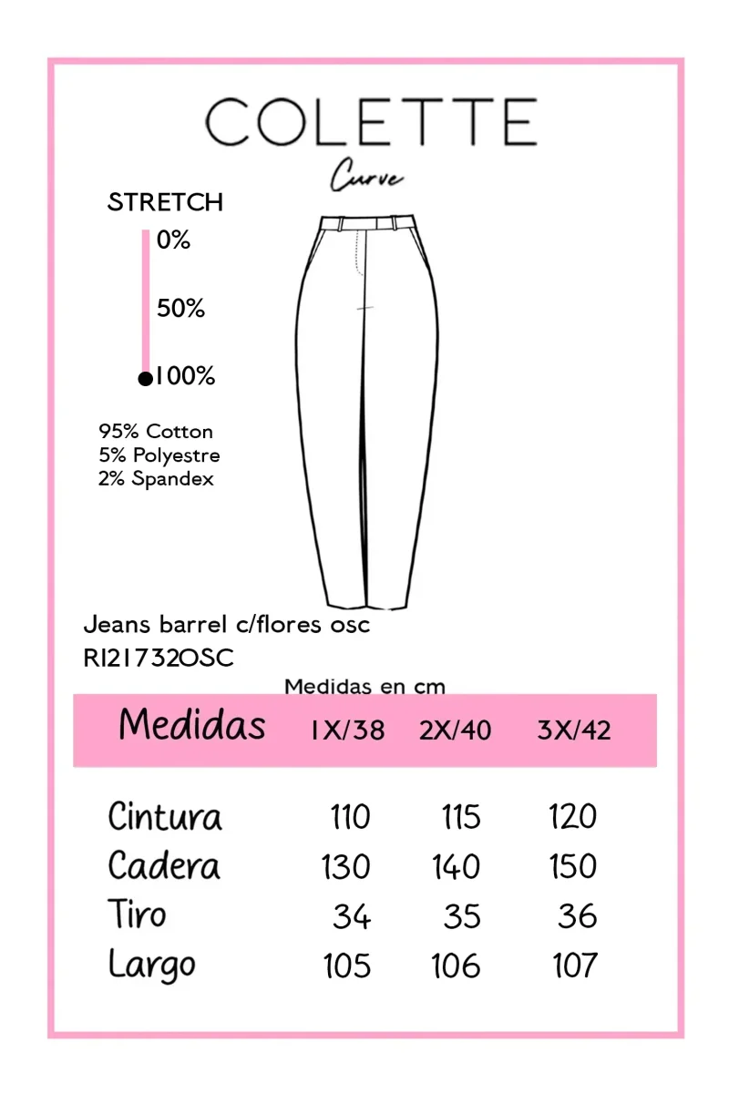 Jeans Barrel Curvy Estampado Floral Oscuro - Imagen 3