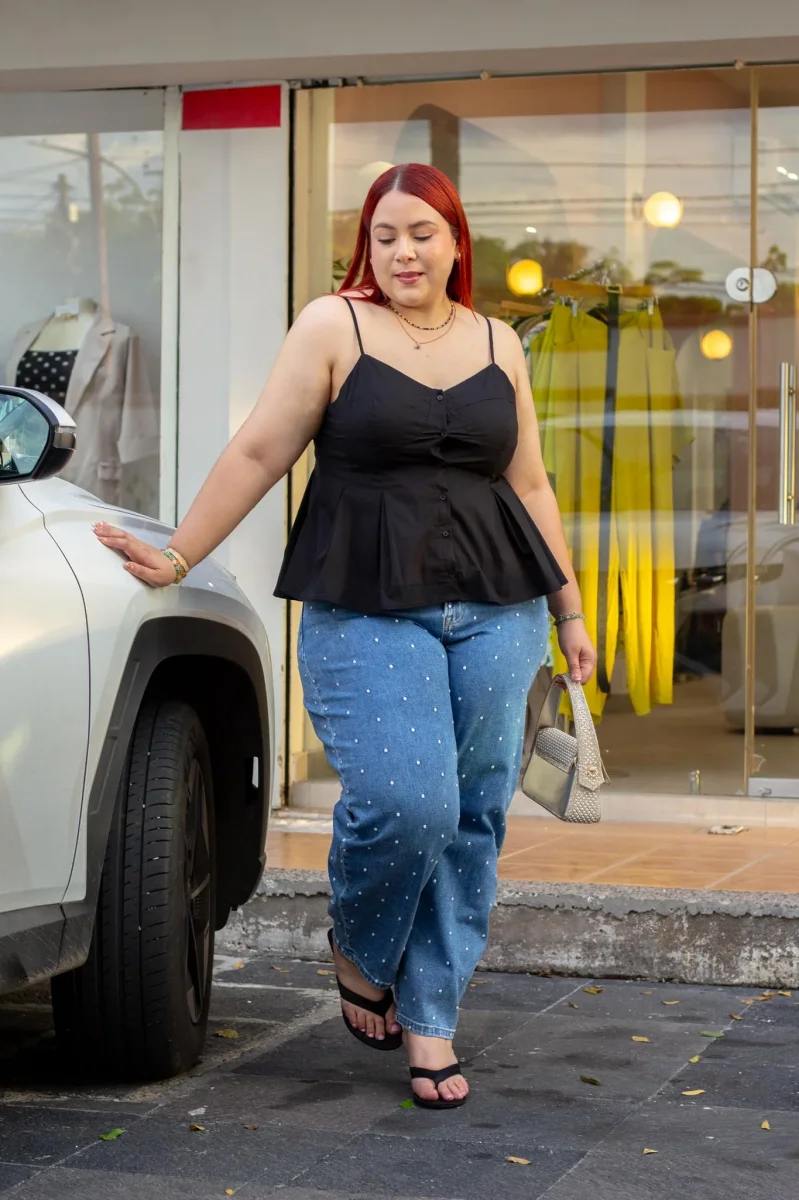 Blusa Curvy Tirantes Peplum Negra - Imagen 5