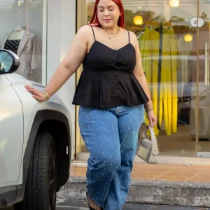 Jeans Crop Barrel Polka Dot Curvy Claro