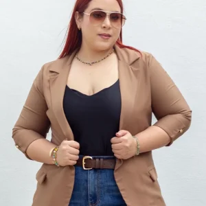 Blazer Manga 3/4 Liso Curvy Café