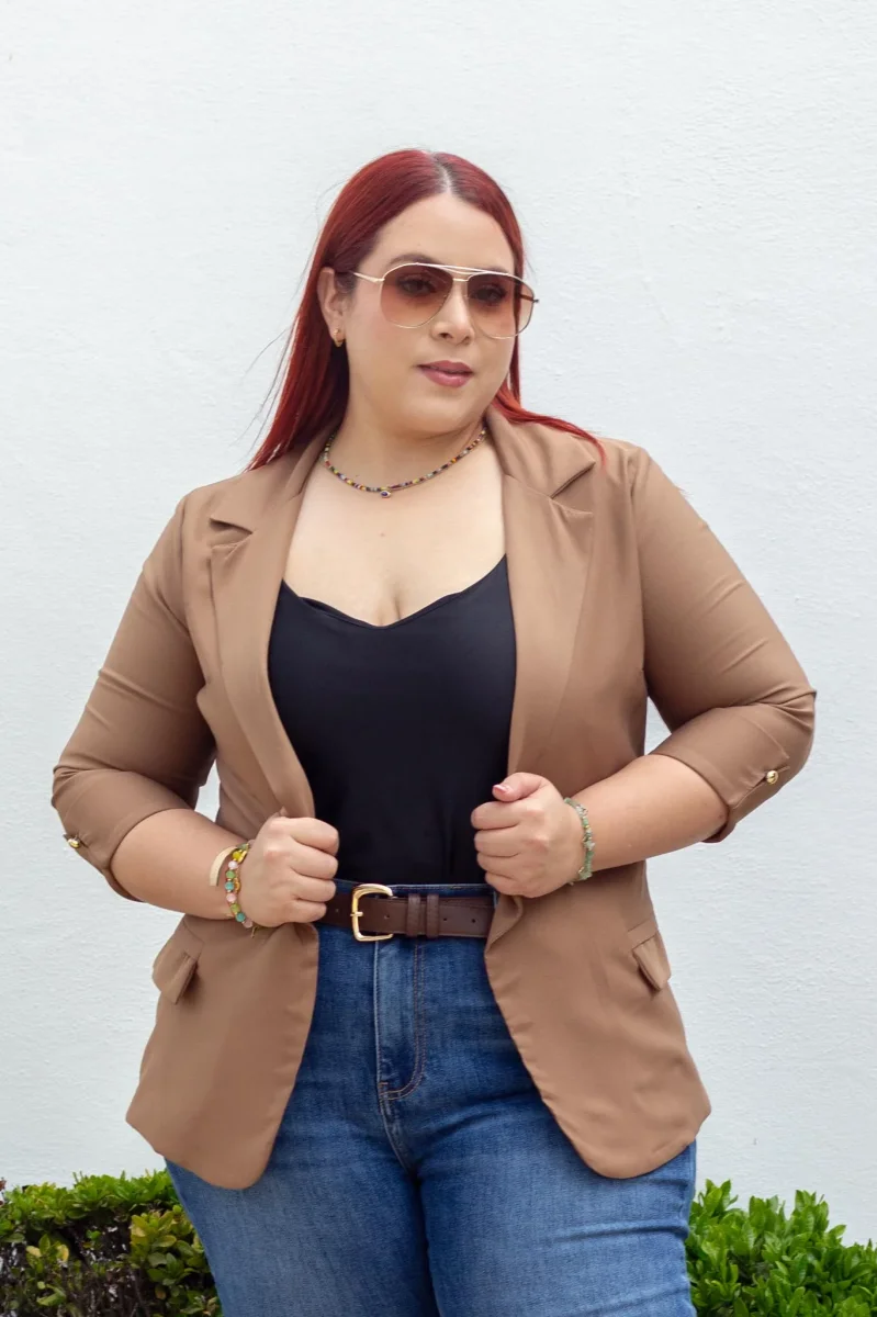 Blazer Manga 3/4 Liso Curvy Café