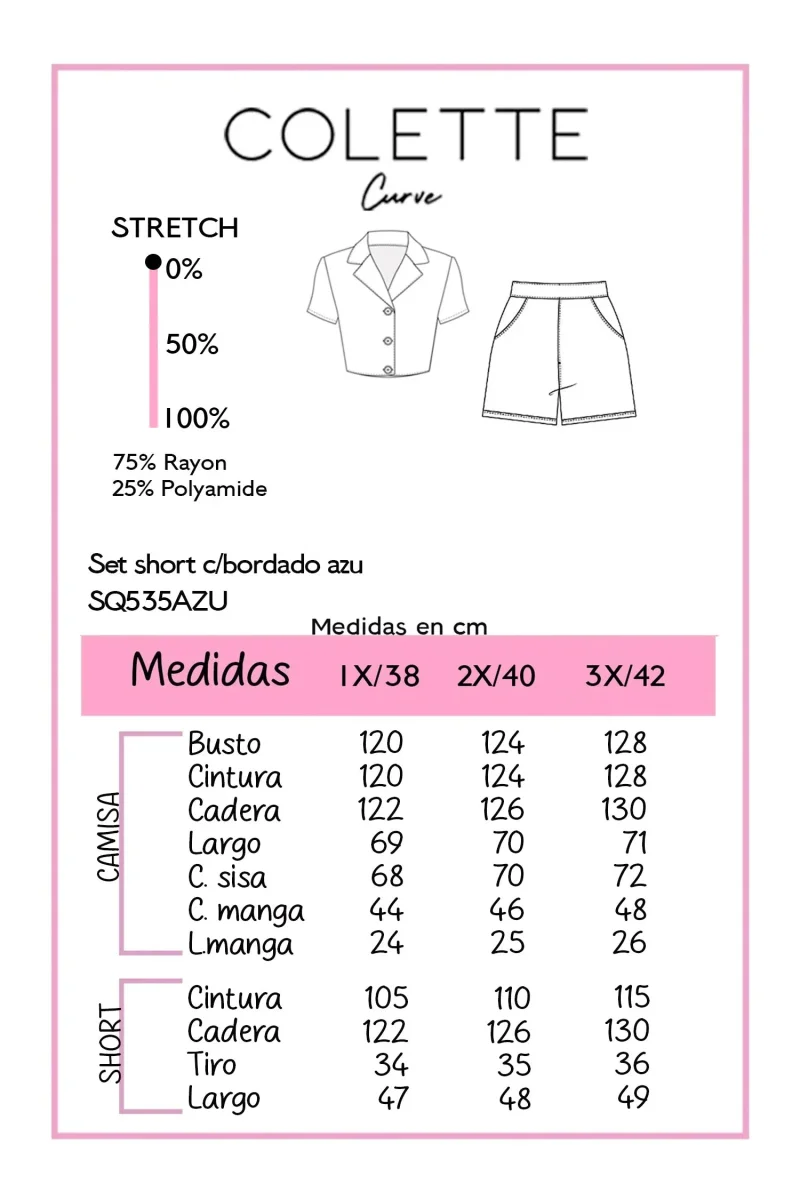 Set Blusa y Short Curvy con Bordado Azul - Imagen 3