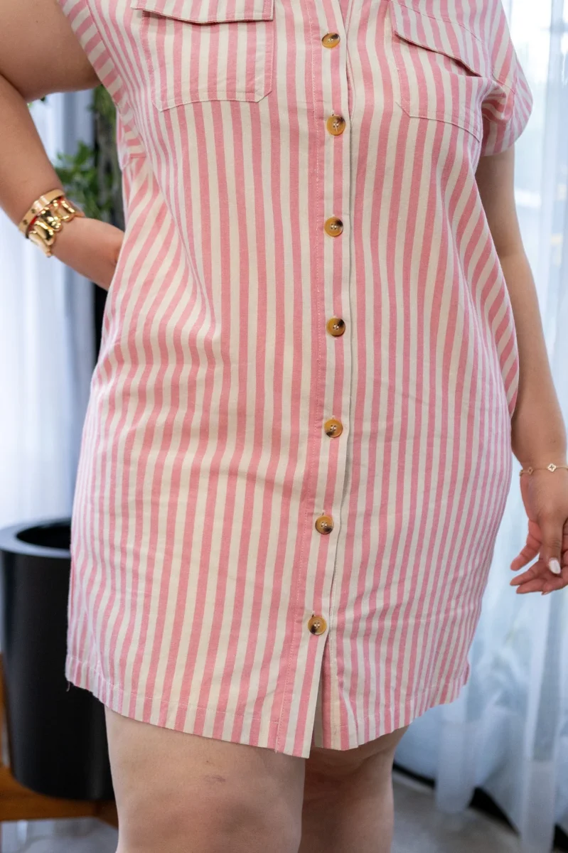 Vestido Midi Curvy Camisero Rayas Rosa - Imagen 6