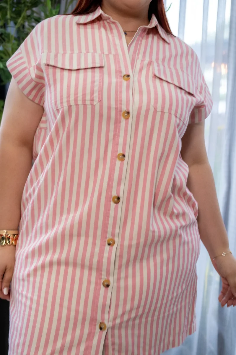 Vestido Midi Curvy Camisero Rayas Rosa - Imagen 7