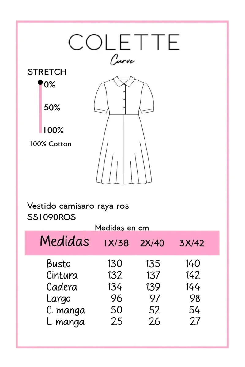 Vestido Midi Curvy Camisero Rayas Rosa - Imagen 3