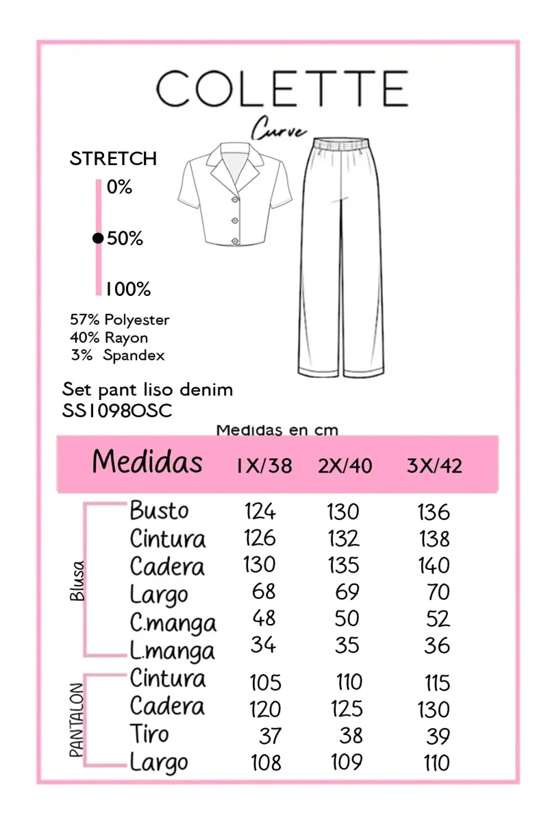 Set Curvy Camisa y Pantalon Wide Leg Azul - Imagen 3