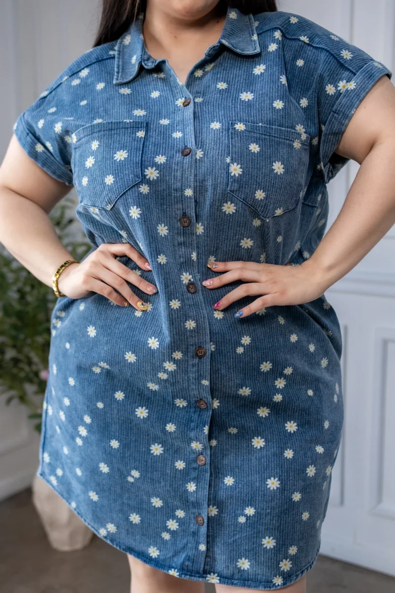 Vestido Curvy Denim Print Margaritas Camisero Azul - Imagen 9