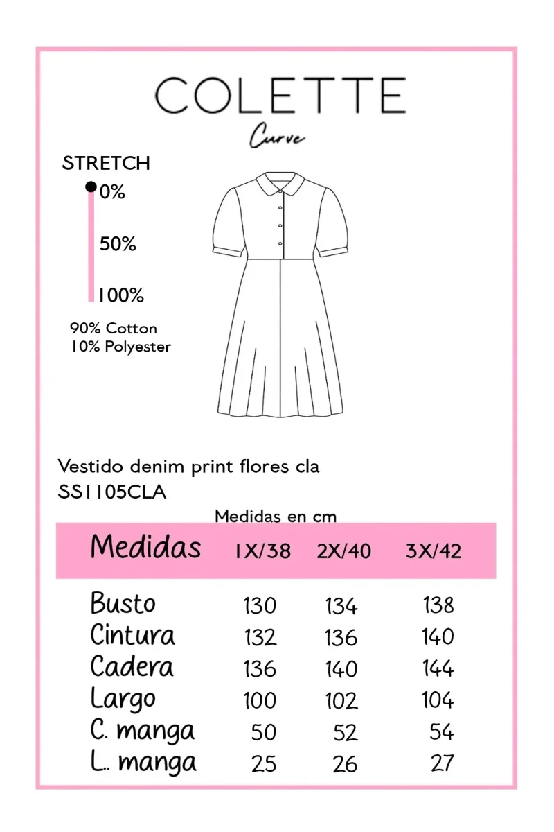 Vestido Curvy Denim Print Margaritas Camisero Azul - Imagen 3