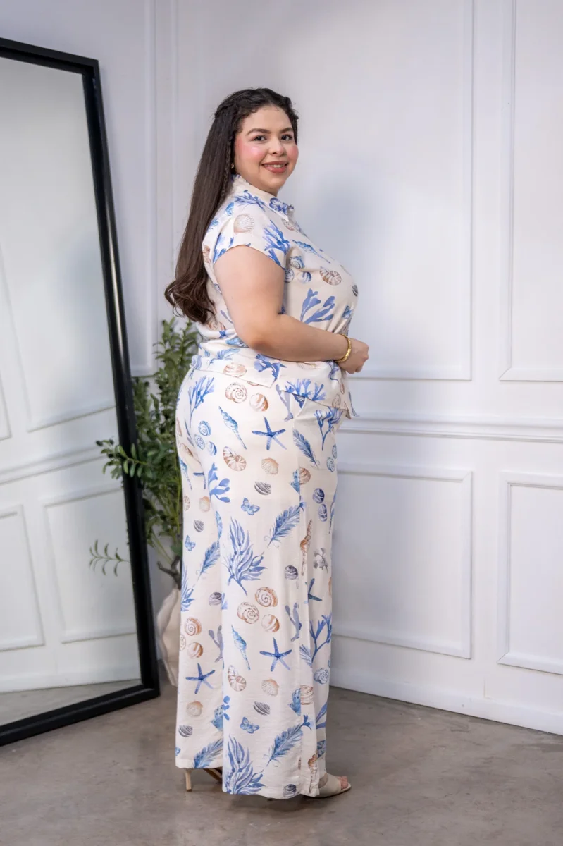 Set Camisa y Pantalon Wide Leg Curvy Estampado Marino Ivory - Imagen 6