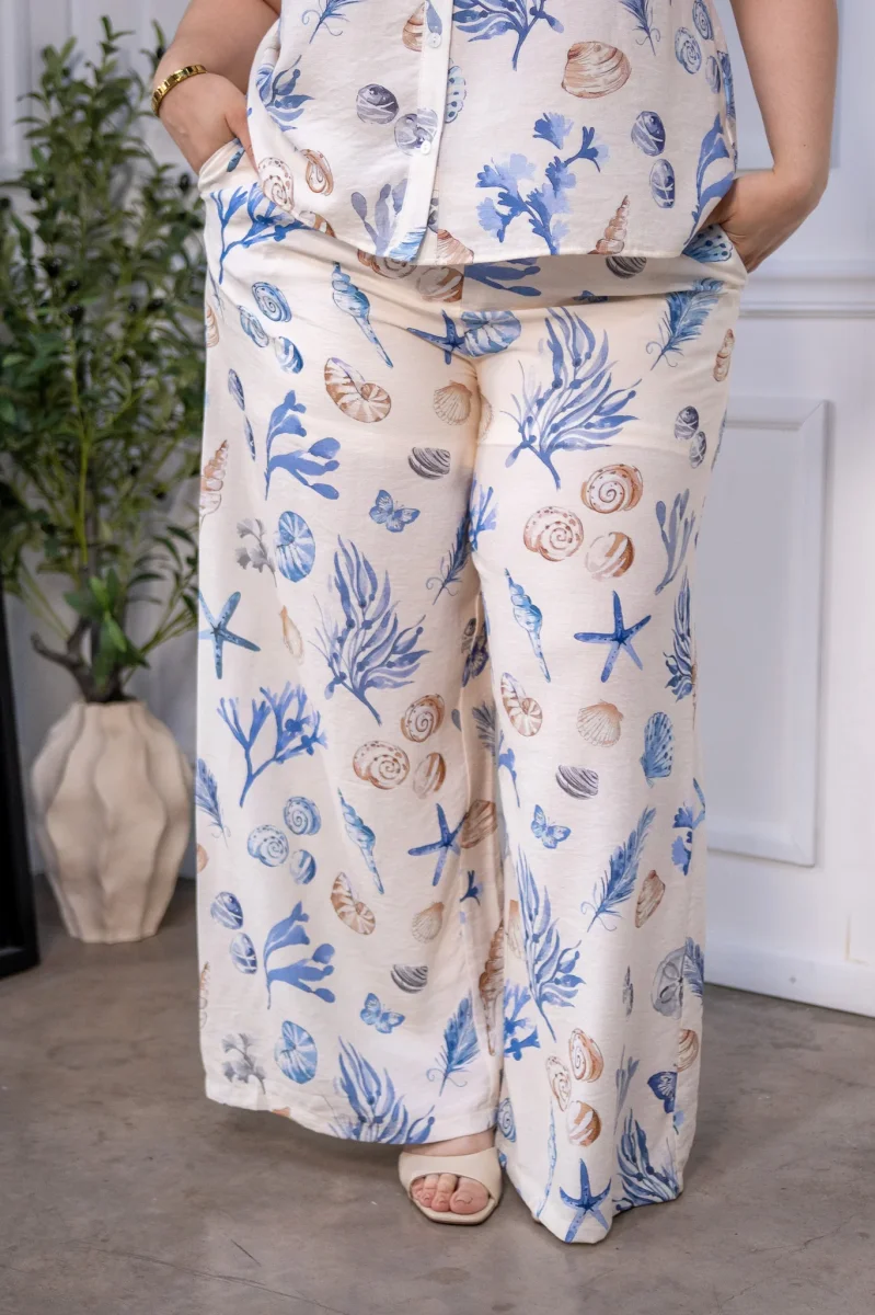 Set Camisa y Pantalon Wide Leg Curvy Estampado Marino Ivory - Imagen 7
