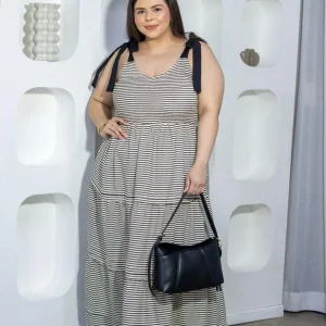 Maxi Vestido Rayas con Resorte Curvy Ivory