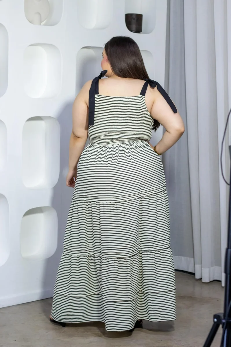 Maxi Vestido Rayas con Resorte Curvy Ivory - Imagen 8