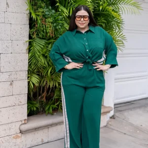 Set Camisa y Pantalón Rayas Verticales Curvy Verde