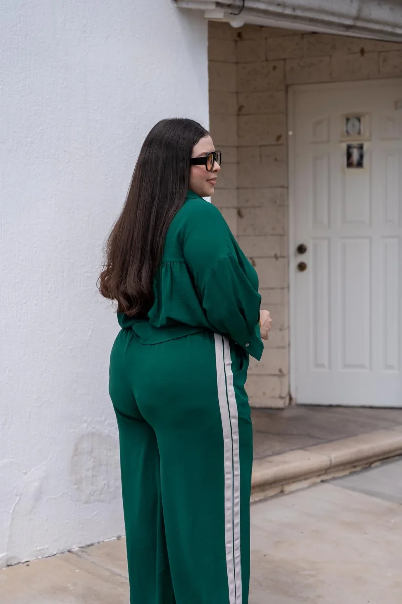 Set Camisa y Pantalón Rayas Verticales Curvy Verde - Imagen 5