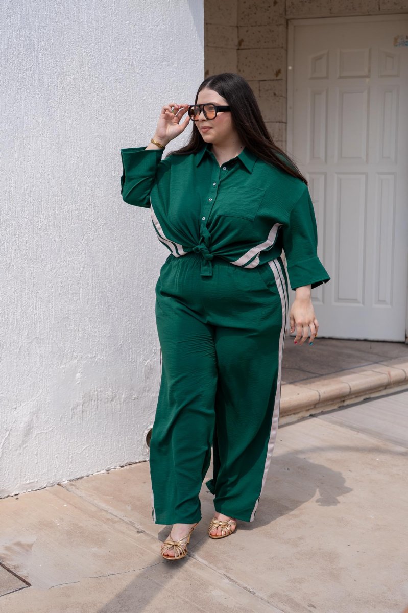 Set Camisa y Pantalón Rayas Verticales Curvy Verde - Imagen 6