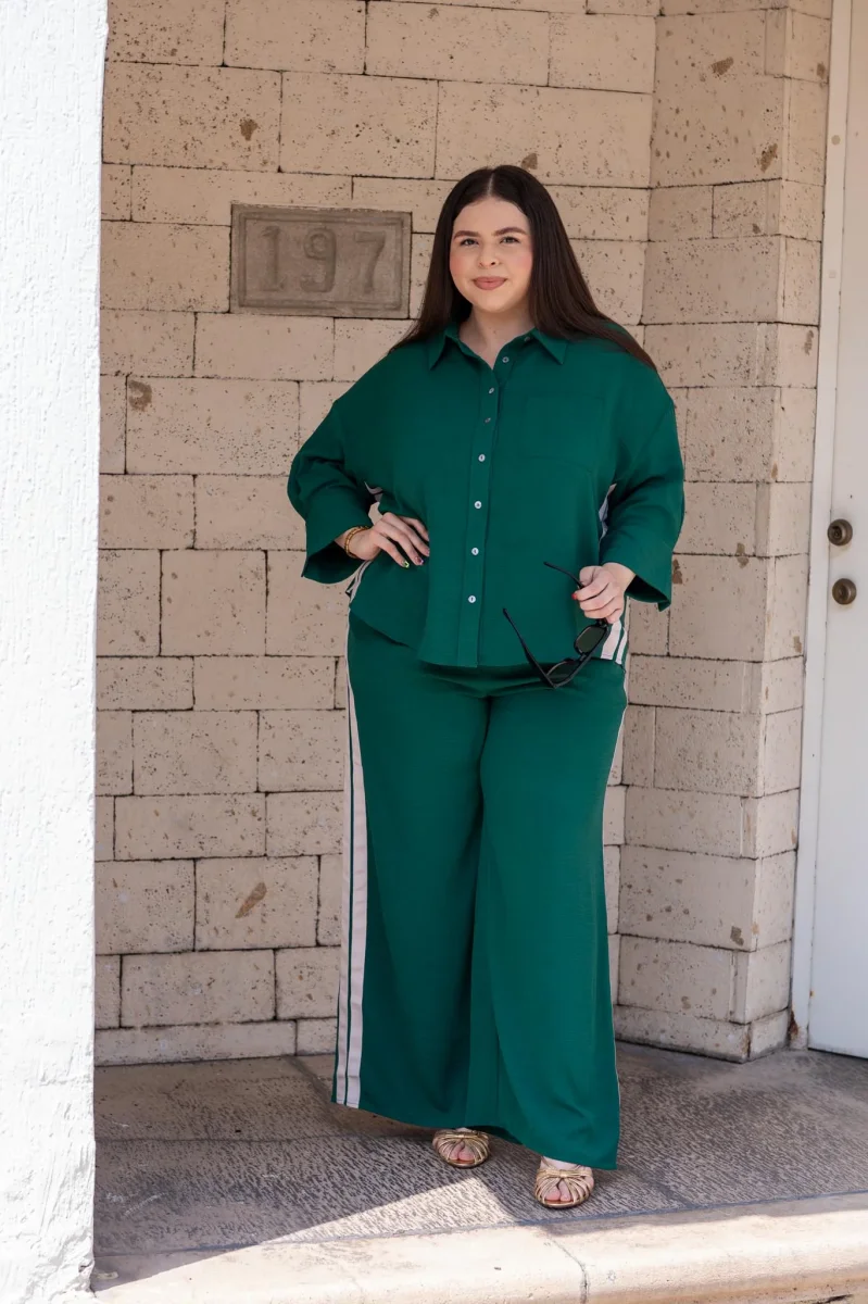 Set Camisa y Pantalón Rayas Verticales Curvy Verde - Imagen 7