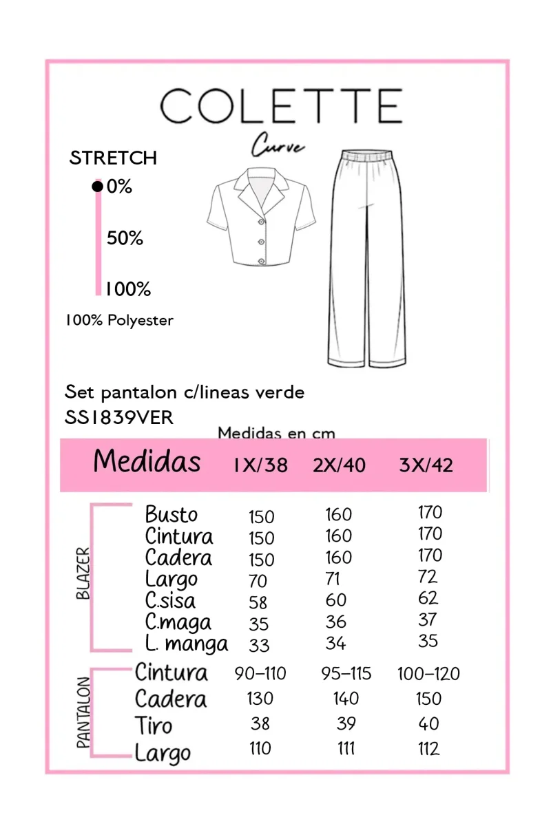 Set Camisa y Pantalón Rayas Verticales Curvy Verde - Imagen 3