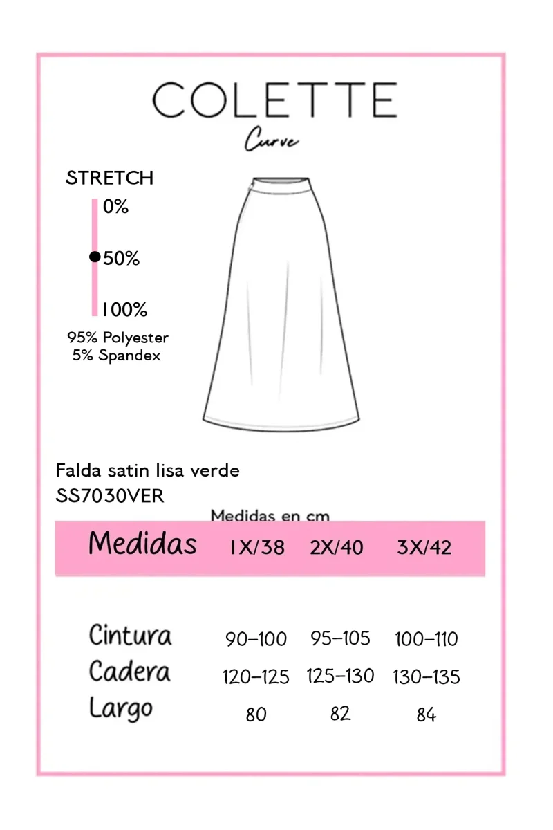 Falda Midi Satín Lisa Curvy Verde Olivo - Imagen 3