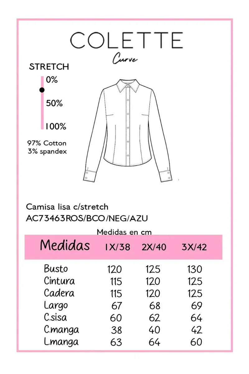 Camisa Curvy Lisa Stretch Manga Larga - Imagen 3
