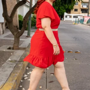 Vestido Curvy Cruzado Manga Amplia Holán Rojo