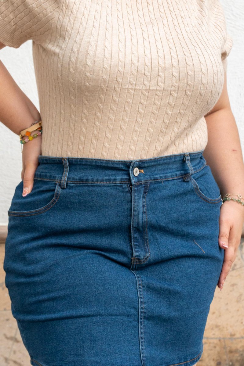 Falda Mini Curvy Denim Lisa Bolsillos Oscuro - Imagen 4