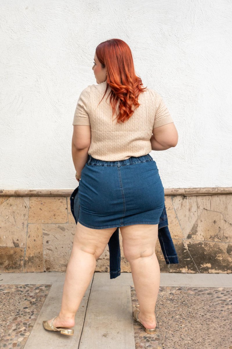 Falda Mini Curvy Denim Lisa Bolsillos Oscuro - Imagen 5