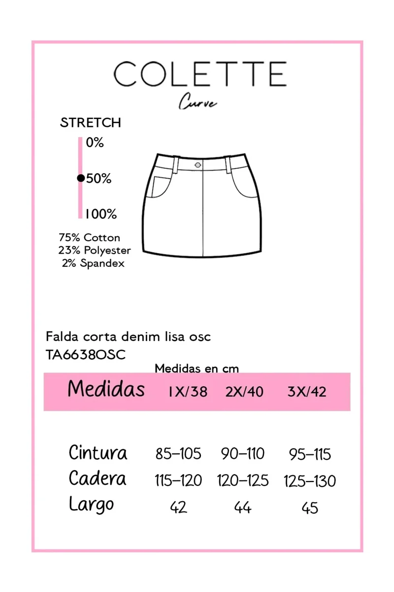 Falda Mini Curvy Denim Lisa Bolsillos Oscuro - Imagen 3