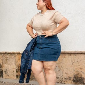 Falda Mini Curvy Denim Lisa Bolsillos Oscuro