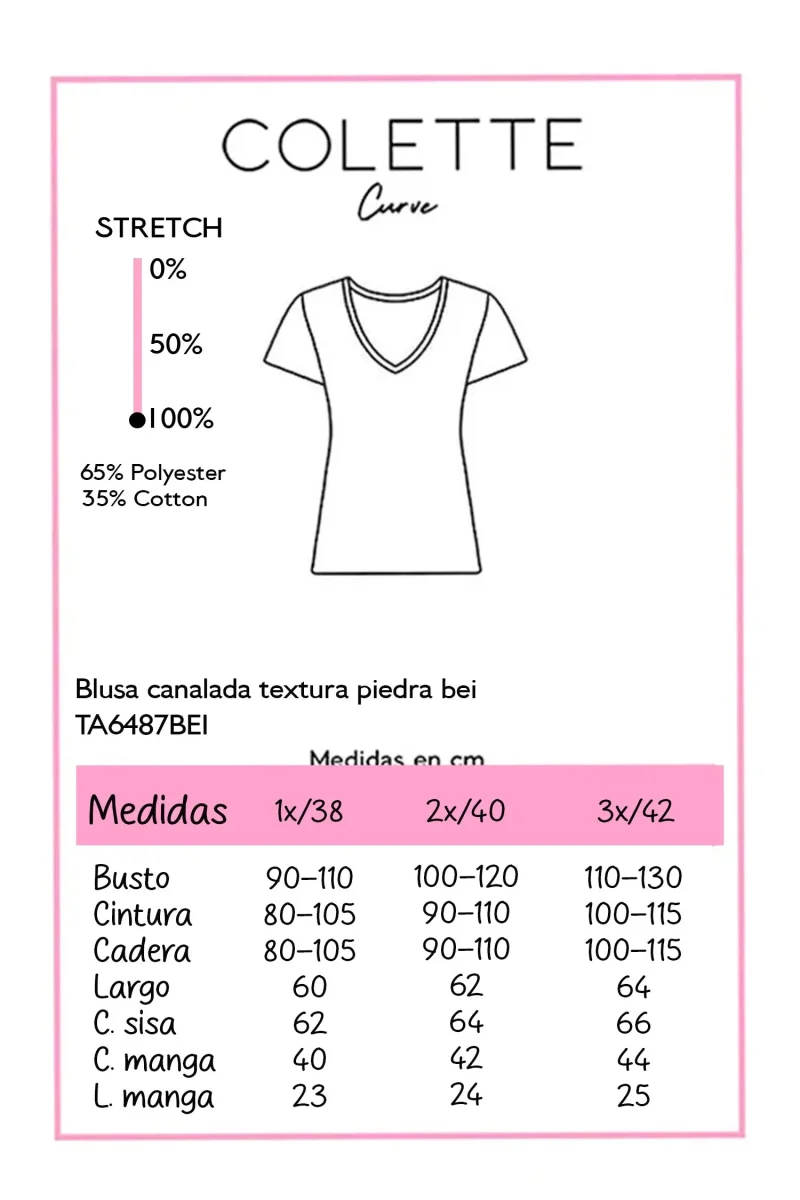 Blusa Curvy Tejido Canalado Textura Piedra Beige - Imagen 3