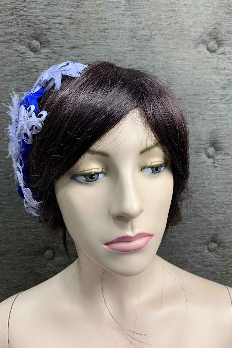 Tocado Plata y Azul en preciosas plumas - Imagen 3