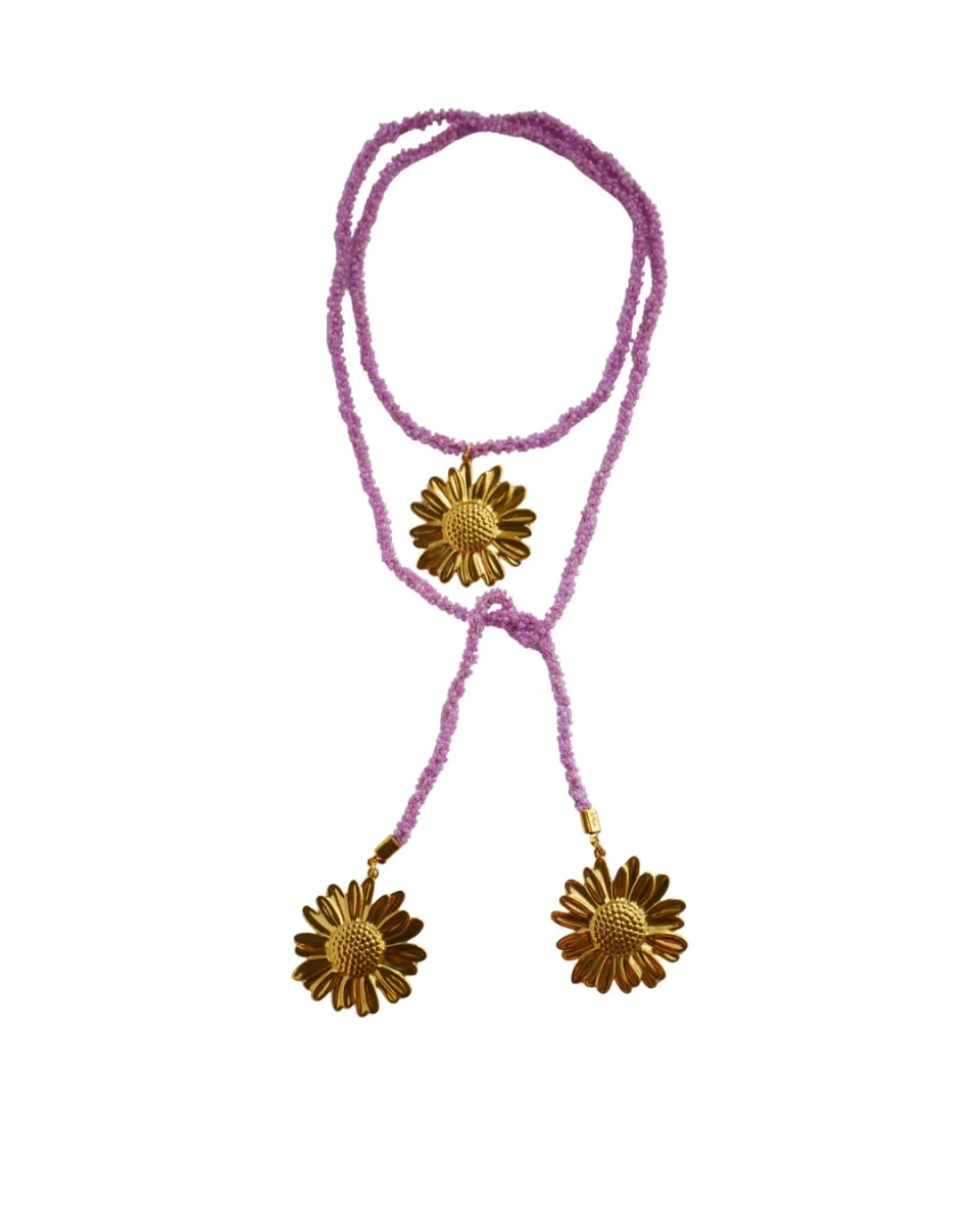 COLLAR VETTA MALVA GIRASOLES (cordón de ganchillo con rocallas) - Imagen 3
