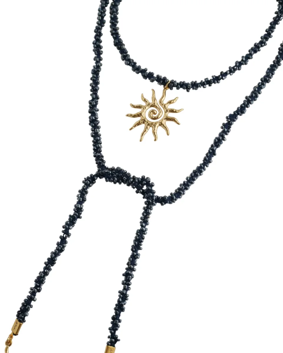 COLLAR VETTA AZUL NAVY CON SOL (cordón de ganchillo con rocallas) - Imagen 4