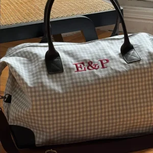 BOLSO VIAJE WEEKENDER VICHY GRIS (asas piel)