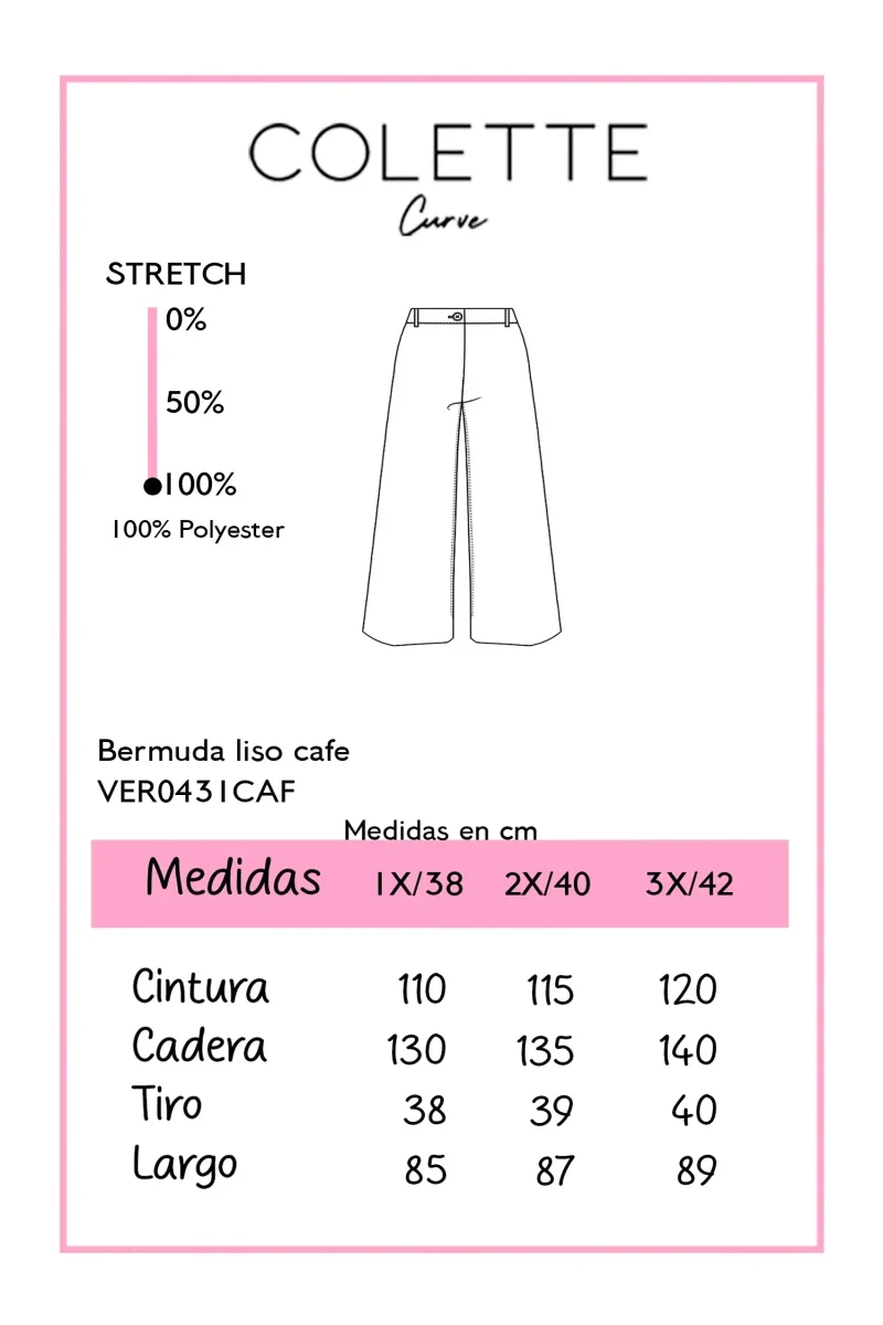 Bermuda Curvy Larga Cintura Alta Lisa Café Chocolate - Imagen 3