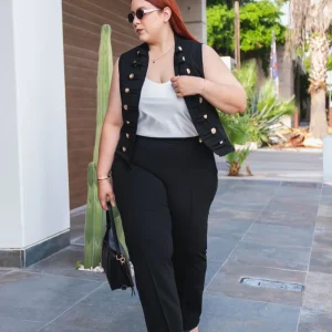 Pantalón Detalle Botones Curvy Negro
