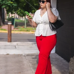 Pantalón Detalle Botones Curvy Rojo