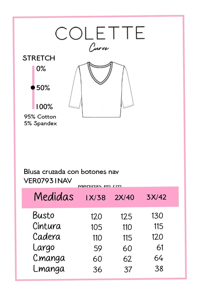 Blusa Cruzada con Botón Curvy Navy - Imagen 3